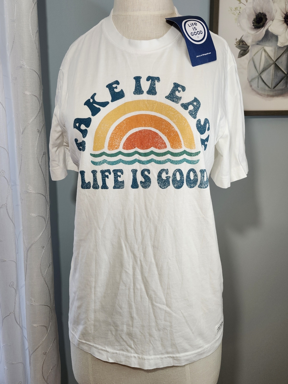 Life Is Good Take It Easy White Crusher Graphic Tee  Small